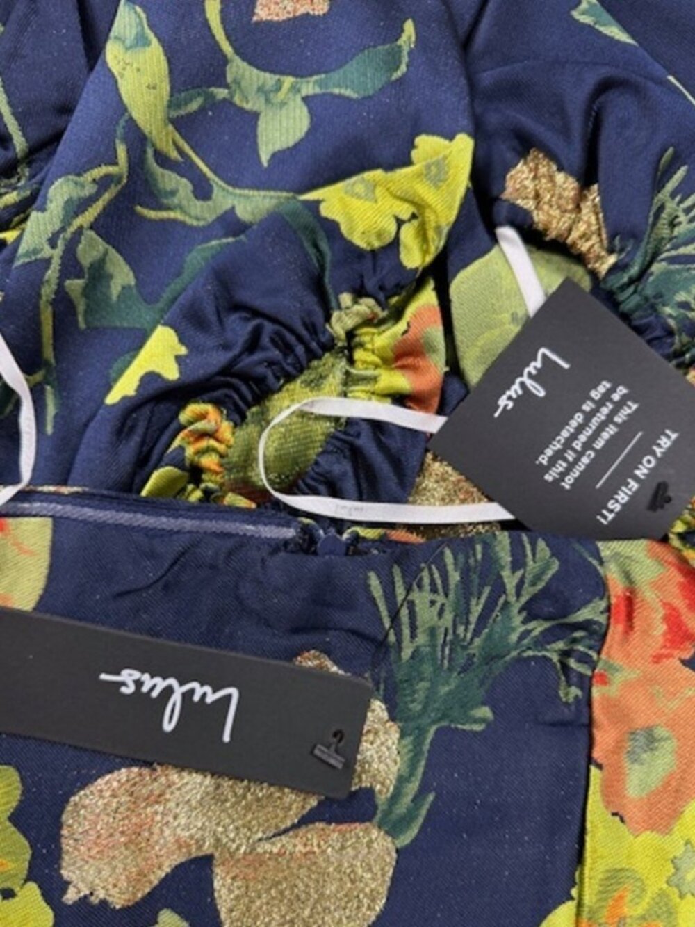 Lulus So Stunning Navy Blue Floral Jacquard Puff Sleeve Mini Dress NWT - Picture 14 of 16